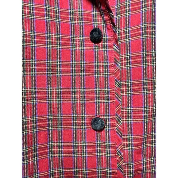Vtg Karen Scott Red Green Tartan Plaid Velvet Trim Poinsettia Collar Shirt Sz L - Picture 5 of 9